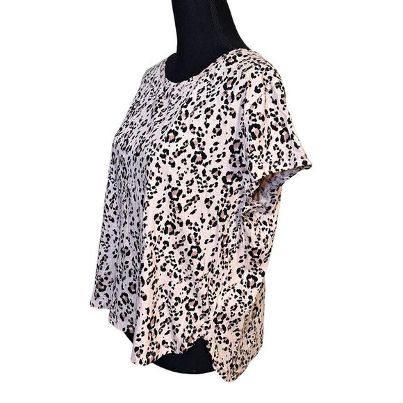 H & M Divided Blouse Women Leopard Animal Print Short Sleeve Sz Large - Picture 2 of 6
